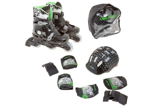 Набор Ролики раздвижные + Защита, колеса PVC 64 мм, пластиковая рама, black/green р.31-34