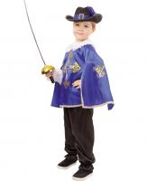 Карнавальный костюм Мушкетер синий рубашка сплащом, брюки, шляпа,шпага