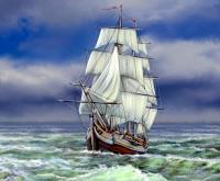Холст с красками по номерам 22х30 см.   (13 цв.) Корабль перед штормом (Арт. SM002)