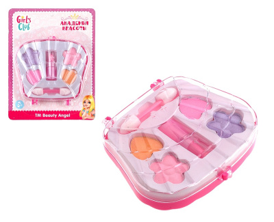Косметика для детей 'Girl's Club' в наборе: тени - 3 цвета: розовый, фиолетовый, оранжевый, губная помада - 1 цвет: розовый, на блистере 1