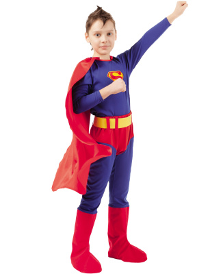 Карнавальный костюм Супер Человек (рубашка с плащом, трико с сапогами)  размер 116-60
