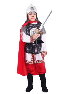 Карнавальный костюм Богатырь кольчуга, рубаха, шлем, брюки, плащ, меч